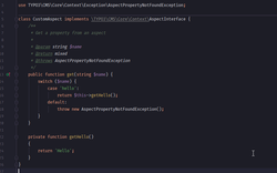 Code Snippet shows a custom aspect